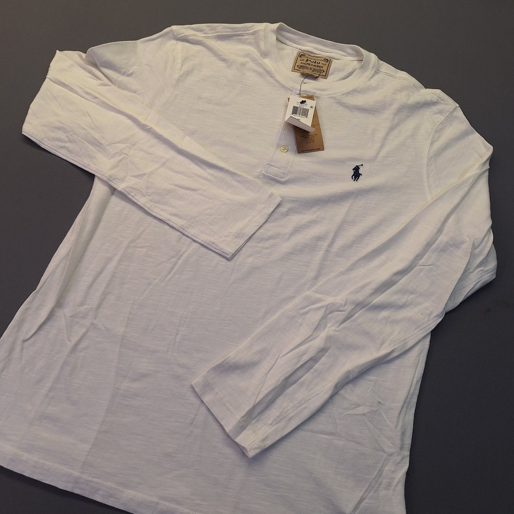 Polo Ralph Lauren Mens White Slub Cotton Long Sleeve Henley Shirt Size M 1626
